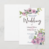 パープルの水彩花イラストの結婚式招待状 招待状 (正面/裏面)