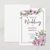 パープルの水彩花柄のウェディング招待状 招待状 (正面/裏面)