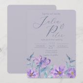 パープルの水彩花柄の結婚式招待状 招待状 (正面/裏面)