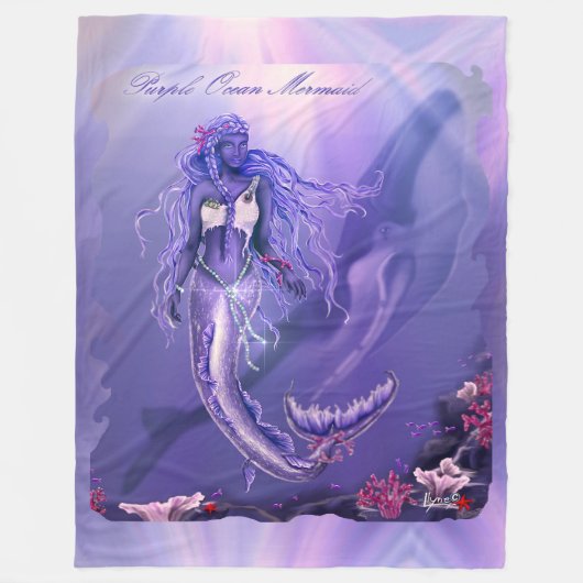 パープルの海の人魚 フリースブランケット (正面)