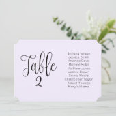 パープルの結婚式席次表。モダンな横向きデザイン 招待状 (スタンド正面)