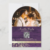 パープルの結婚式QRコード付 rustic ストリング ライト 招待状 (裏面)