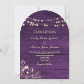 パープルの結婚式QRコード付 rustic ストリング ライト 招待状 (正面)
