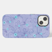 パープルの背景にアクアの花 iPhoneケース (裏面横)