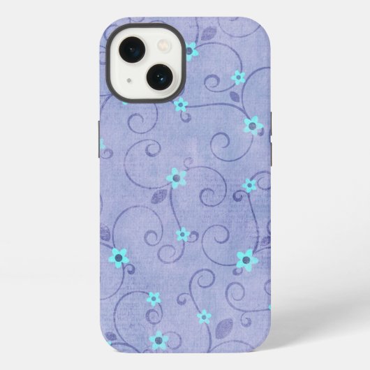 パープルの背景にアクアの花 iPhoneケース (裏面)