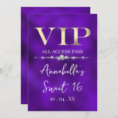 パープルの背景にゴージャスなゴールドVIP 招待状 (正面/裏面)