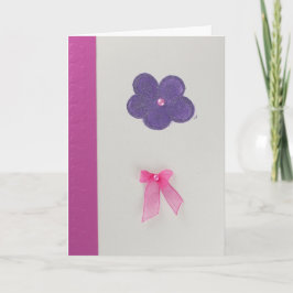 パープルの花とピンクの弓をパーソナライズ カード