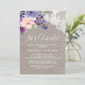 パープルの花とレースのお祝いしよう 招待状 (スタンド正面)