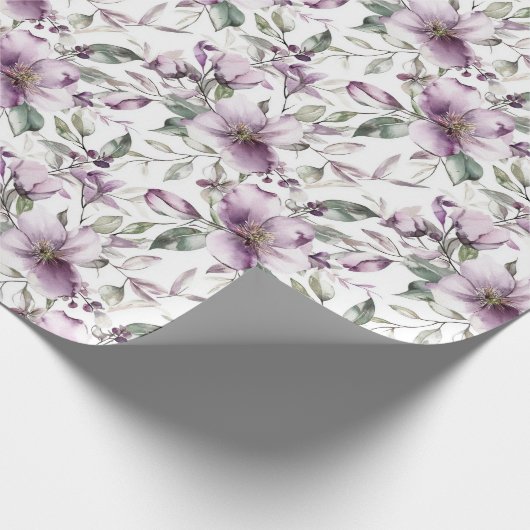 パープルの花のブライダルシャワー 誕生日 彼女の結婚式 ラッピングペーパー (角)
