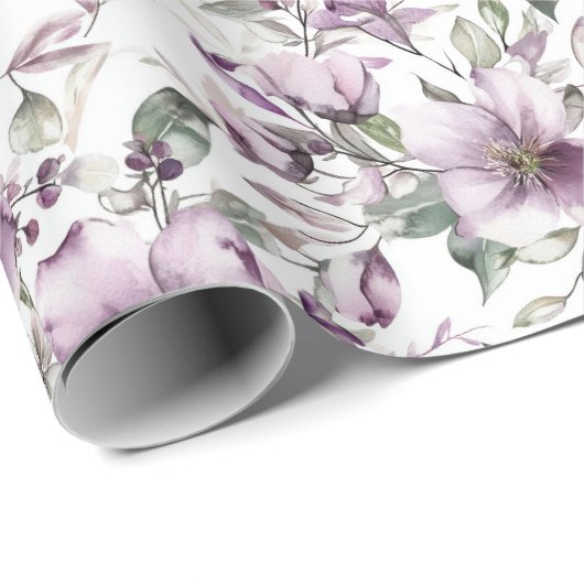 パープルの花のブライダルシャワー 誕生日 彼女の結婚式 ラッピングペーパー (ロールコーナー)