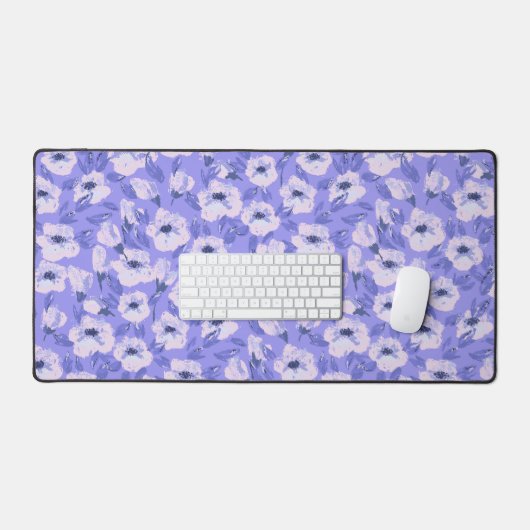 パープルの花のボタニカルな机マット デスクマット (キーボード&マウス)