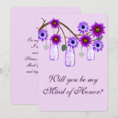 パープルの花のメイソンジャー メイドオブオナー カード (正面/裏面)