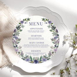 パープルの花のラスティックな丸いメニューカード プレート用 メニュー