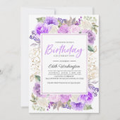 パープルの花の春の誕生日招待状 招待状 (正面)