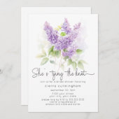 パープルの花の結婚前お祝い　～彼女は結婚する～ 招待状 (正面/裏面)