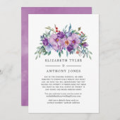 パープルの花の結婚式のゲストリスト縮小のお知らせ 案内状 (正面/裏面)