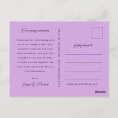 パープルの花の結婚式の写真のお礼 ポストカード (裏面)