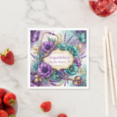 パープルの花の薔薇の卒業 スタンダードカクテルナプキン (インサイチュ)