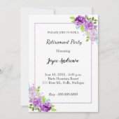 パープルの花の退職パーティー招待状 招待状 (正面)