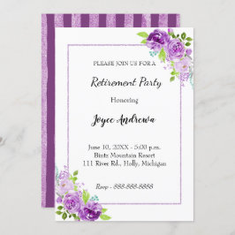パープルの花の退職パーティー招待状 招待状