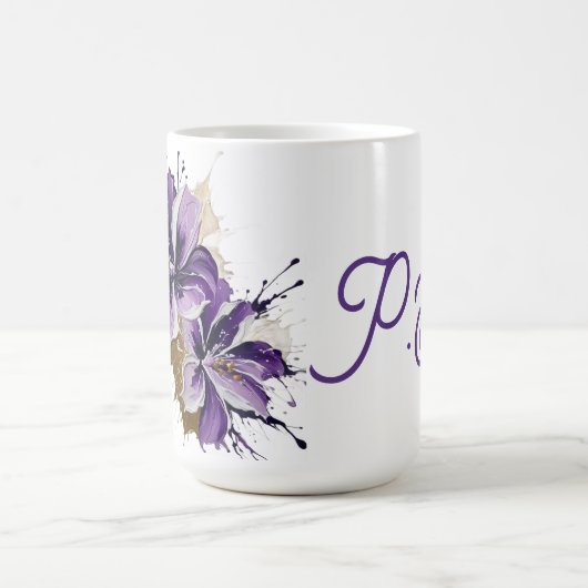 パープルの花の飛沫 コーヒーマグカップ (中央)