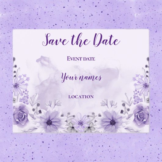 パープルの花柄の Save the Date ポストカード
