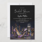 パープルの花柄ハイヒール靴 ブライダルシャワー 招待状 (正面)