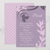 パープルの花柄水玉 招待状 (正面/裏面)