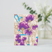 パープルの花柄高級ホリデーポストカード シーズンポストカード (スタンド正面)