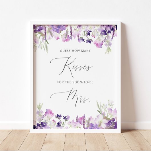 パープルの花柄　キスの数当てゲーム　ブライダルシャワー ポスター