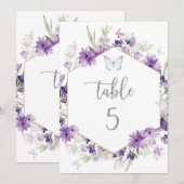 パープルの花模様のシルバーバタフライ テーブルナンバー (正面/裏面)