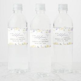 パープルの花、イエローの花、ファーストバースデー ペットボトルラベル