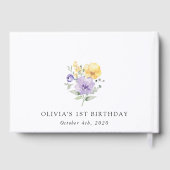 パープルの花、イエローの花、1歳の誕生日 ゲストブック (裏面)