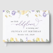 パープルの花、イエローの花、1歳の誕生日 ゲストブック (正面)