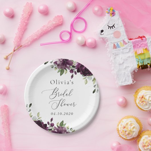 パープルの花、プラムの花、ボヘミア、ブライズシャワー ペーパープレート (パーティー)