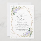 パープルの花、白い花、グリーン、スイート16 招待状 (正面)