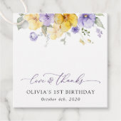 パープルの花、黄色い花、1歳の誕生日 フェイバータグ (正面)