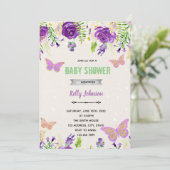 パープルの蝶のシャワー誕生日招待状 招待状 (スタンド正面)