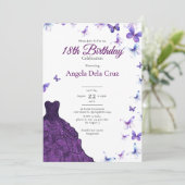 パープルの蝶のドレス 18歳の誕生日お披露目 招待状 (スタンド正面)