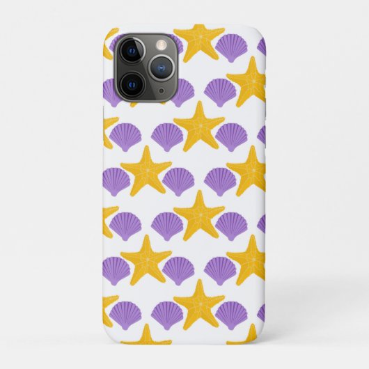 パープルの貝殻と黄色いヒトデの海洋生物 Case-Mate iPhoneケース (裏)