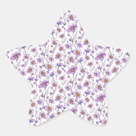 パープルの野の花の植物学的なパターン・デザイン 星シール