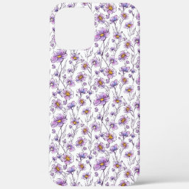 パープルの野の花の植物学的なパターン・デザイン iPhone 12 PRO MAX ケース
