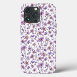 パープルの野の花の植物学的なパターン・デザイン iPhone 13 PROケース