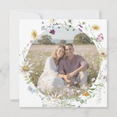 パープルの野の花の水彩画を使ったミニマルな結婚式の写真 セーブザデート (裏面)