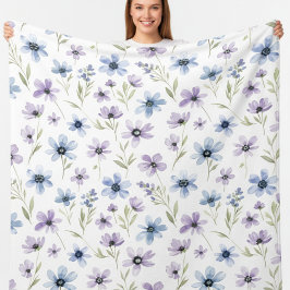 パープルの野の花の草原 フリースブランケット