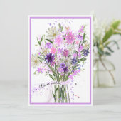パープルの野の花ブーケ 誕生日おめでとうメッセージ シーズンカード (スタンド正面)