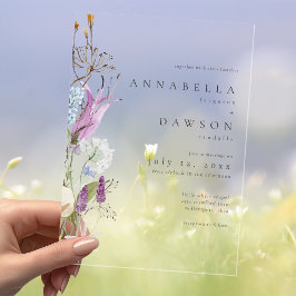パープルの野の花 水彩 ミニマリスト ウェディング アクリル招待状
