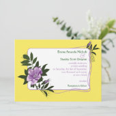 パープルの野生のバラの黄色の花の結婚式の招待状 招待状 (スタンド正面)