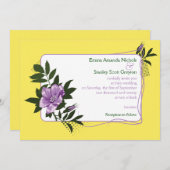 パープルの野生のバラの黄色の花の結婚式の招待状 招待状 (正面/裏面)