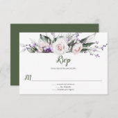 パープルの野生の花とバラのピンクのブッシュ | 出欠カード (正面/裏面)